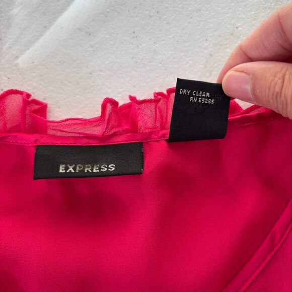 Vintage Y2K Express Silk Babydoll Top Women 2 Barbie Pink Ruffle Coquette Dainty - Picture 5 of 9